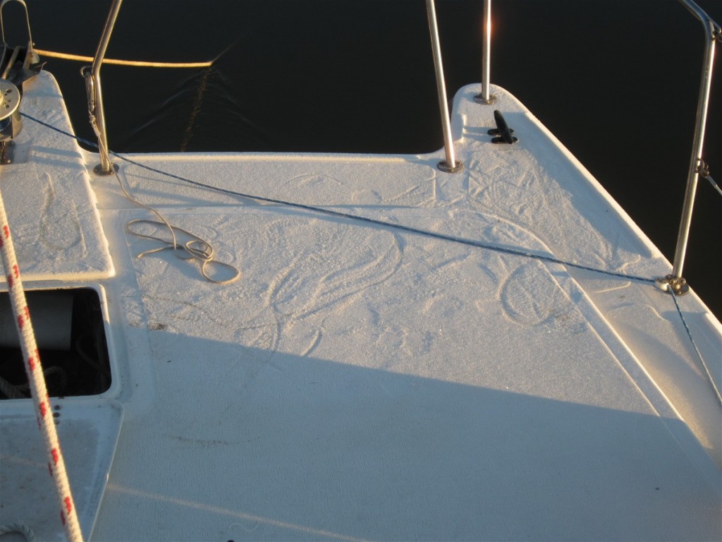 Slippery Deck of our Gemini Catamaran